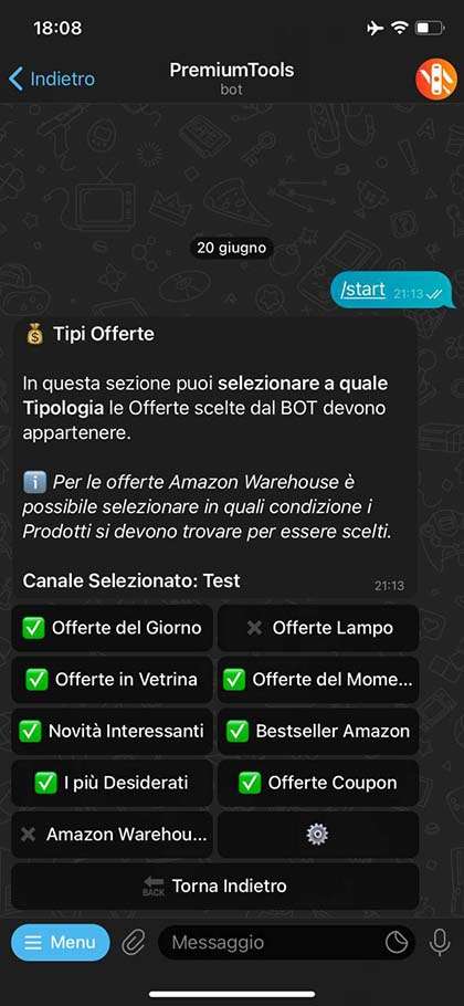Tipologia di offerte Amazon prensenti nel BOT