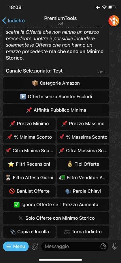 Elenco dei criteri di scelta del filtro offerte